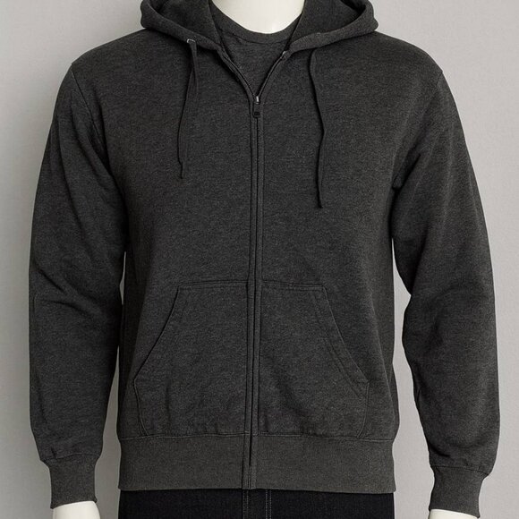 Men's Full-Zip Fleece Hoodie charcoal gray Size S - Picture 1 of 8